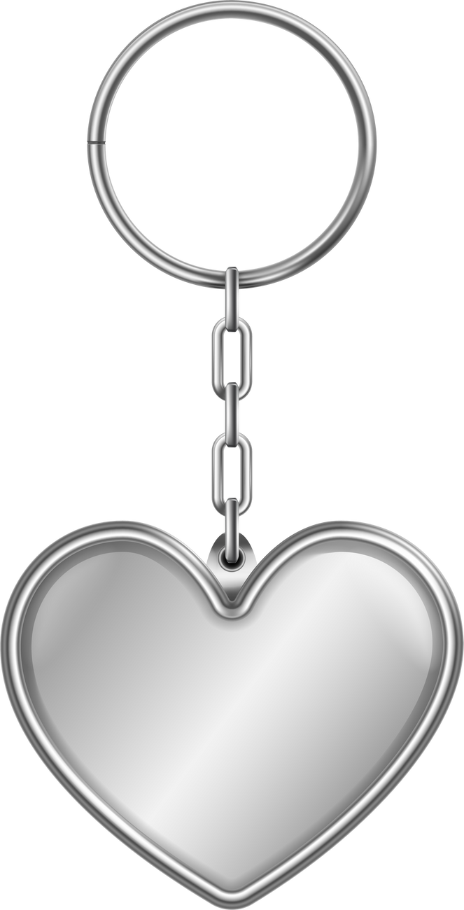 Steel heart trinket. Realistic keychain with metal ring